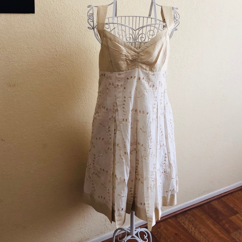 Silk Shantung Champagne Ivory Cotton Eyelet dress